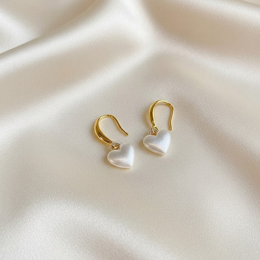 Lynn's Closet Boutique Pearly Heart Drop Hoop Earrings