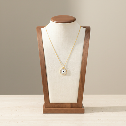 Radial Trapezoid Blue Evil Eye Pendant Necklace 18K Gold Plated Copper Cubic Zirconia
