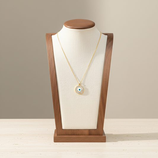 Radial Trapezoid Blue Evil Eye Pendant Necklace 18K Gold Plated Copper Cubic Zirconia