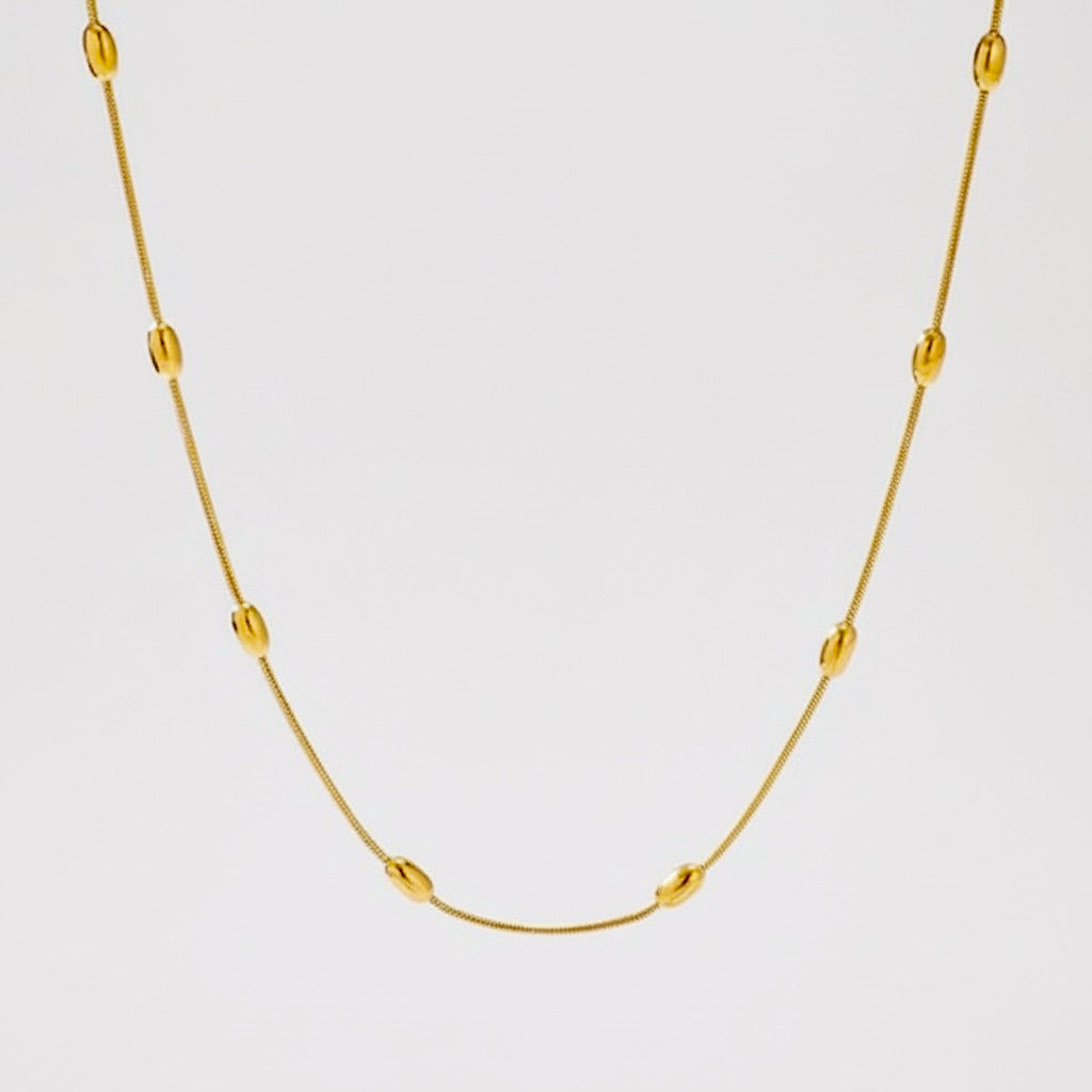 Stainless Steel Oval Bead Necklace 18K Gold Plated Minimalist Clavicle Chain