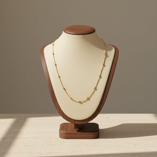 Stainless Steel Oval Bead Necklace 18K Gold Plated Minimalist Clavicle Chain
