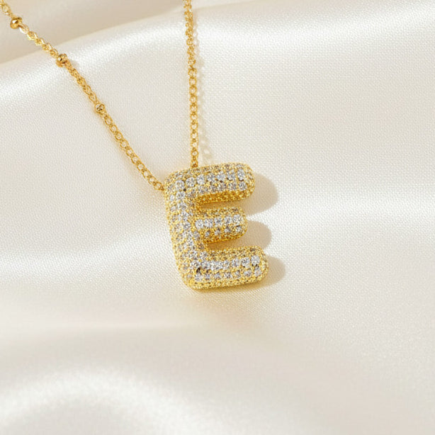 Alphabet Initial Pendant Necklace Micro Pave Zircon Stainless Steel 18K Gold Plated