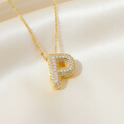 Alphabet Initial Pendant Necklace Micro Pave Zircon Stainless Steel 18K Gold Plated