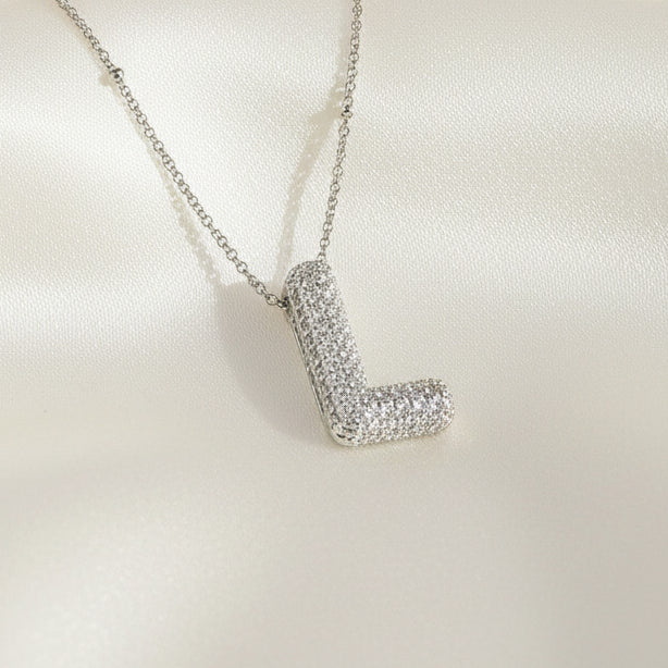 Alphabet Initial Pendant Necklace Silver Tone Micro Pave Zircon Stainless Steel
