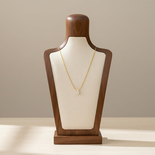 Water Drop Solitaire Pendant Necklace Titanium Steel 18K Gold Plated Cubic Zirconia
