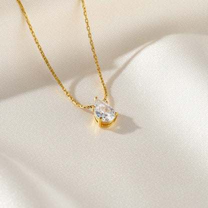 Water Drop Solitaire Pendant Necklace Titanium Steel 18K Gold Plated Cubic Zirconia