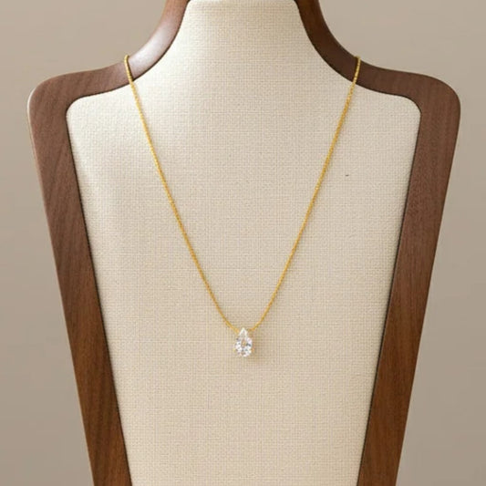 Water Drop Solitaire Pendant Necklace Titanium Steel 18K Gold Plated Cubic Zirconia