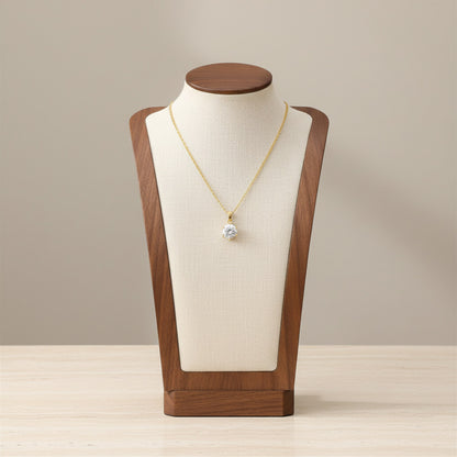 Six Prong Solitaire Pendant Necklace 18K Gold Plated Stainless Steel Cubic Zirconia
