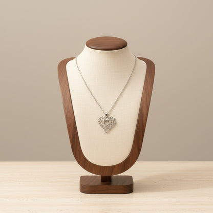 Grid Texture Hollow Heart Pendant Necklace Silver Tone Stainless Steel Minimalist
