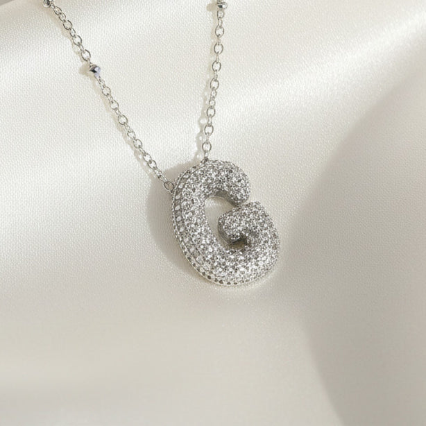 Alphabet Initial Pendant Necklace Silver Tone Micro Pave Zircon Stainless Steel