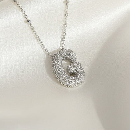 Alphabet Initial Pendant Necklace Silver Tone Micro Pave Zircon Stainless Steel