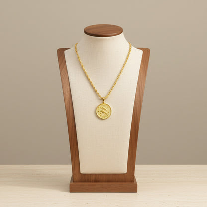 Zodiac Coin Pendant Necklace 18K Gold Plated Stainless Steel Rope Chain Constellation