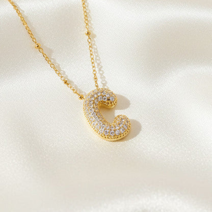 Alphabet Initial Pendant Necklace Micro Pave Zircon Stainless Steel 18K Gold Plated