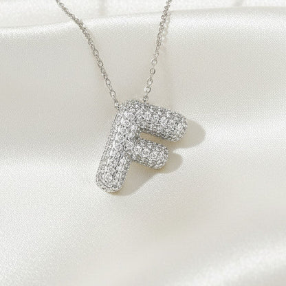 Alphabet Initial Pendant Necklace Silver Tone Micro Pave Zircon Stainless Steel