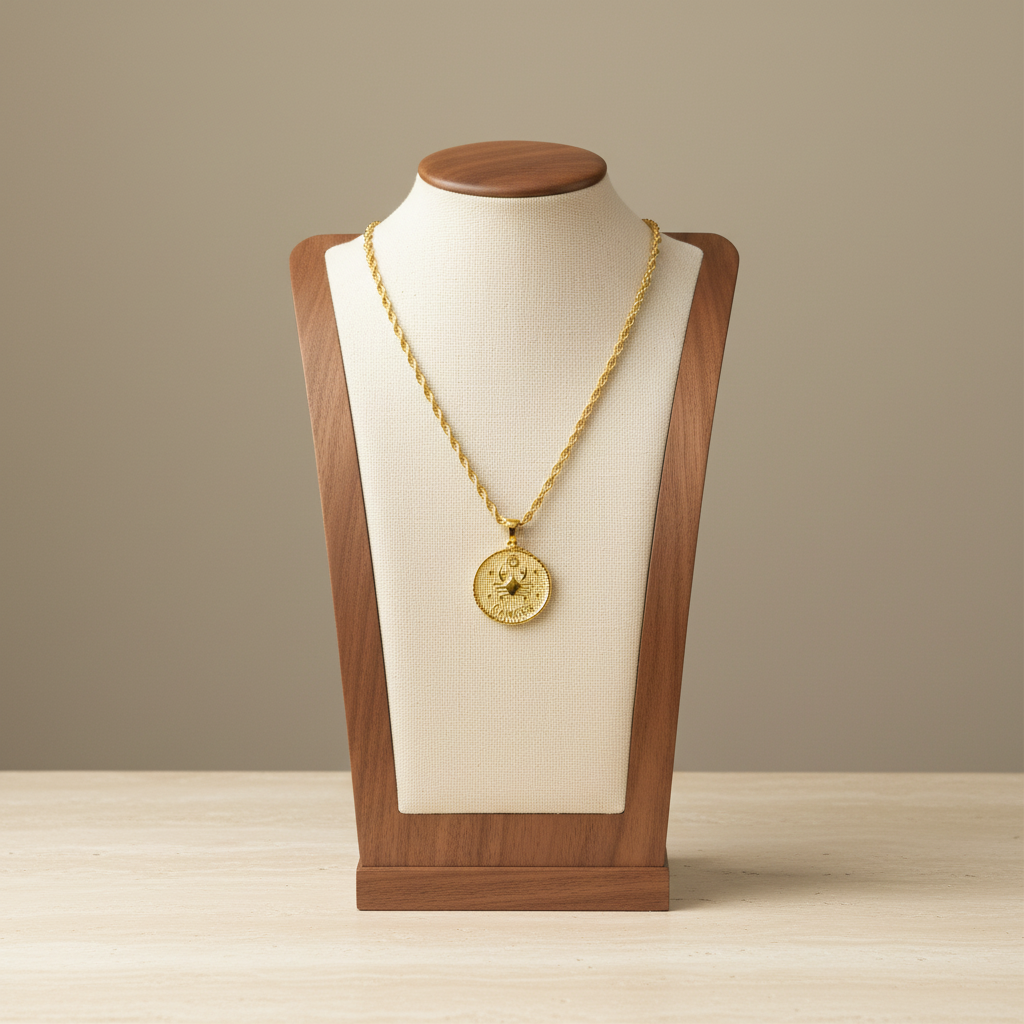 Zodiac Coin Pendant Necklace 18K Gold Plated Stainless Steel Rope Chain Constellation