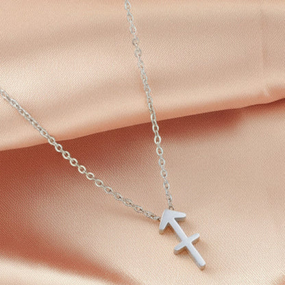 Zodiac Sign Pendant Necklace Silver Tone 304 Stainless Steel Dainty Clavicle Chain