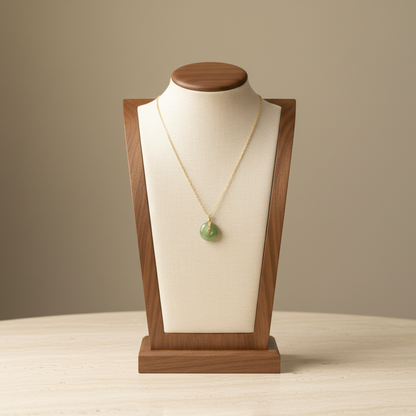 Faux Green Jade Donut Pendant Necklace 18K Gold Plated Stainless Steel Minimalist (Style A)
