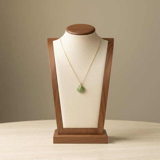 Faux Green Jade Donut Pendant Necklace 18K Gold Plated Stainless Steel Minimalist (Style A)