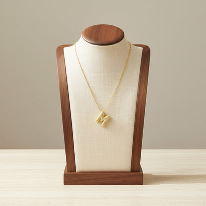 Alphabet Initial Pendant Necklace Micro Pave Zircon Stainless Steel 18K Gold Plated