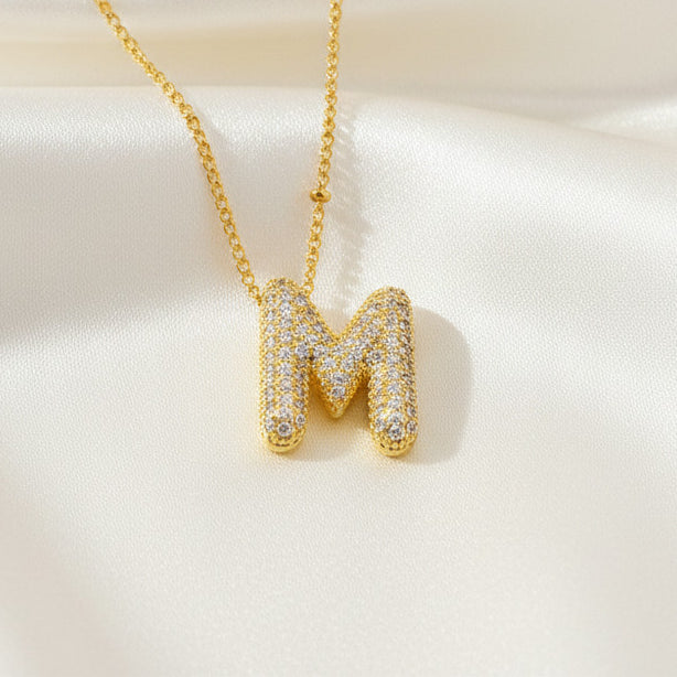 Alphabet Initial Pendant Necklace Micro Pave Zircon Stainless Steel 18K Gold Plated