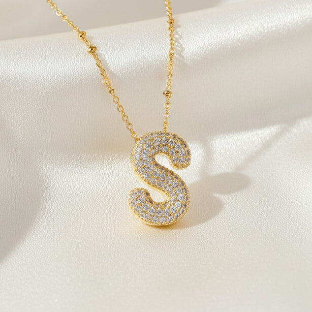Alphabet Initial Pendant Necklace Micro Pave Zircon Stainless Steel 18K Gold Plated
