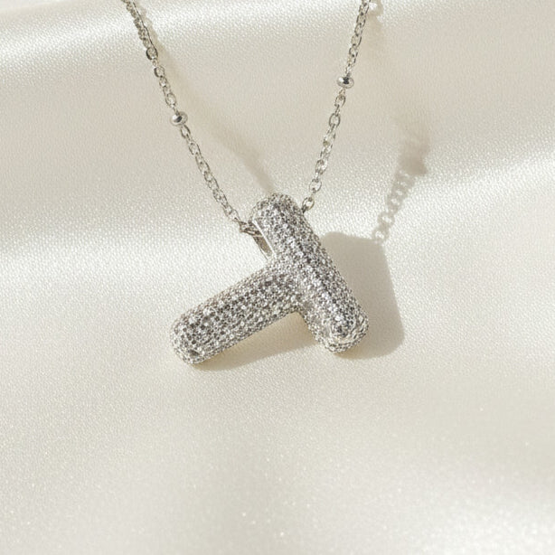 Alphabet Initial Pendant Necklace Silver Tone Micro Pave Zircon Stainless Steel