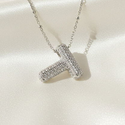 Alphabet Initial Pendant Necklace Silver Tone Micro Pave Zircon Stainless Steel