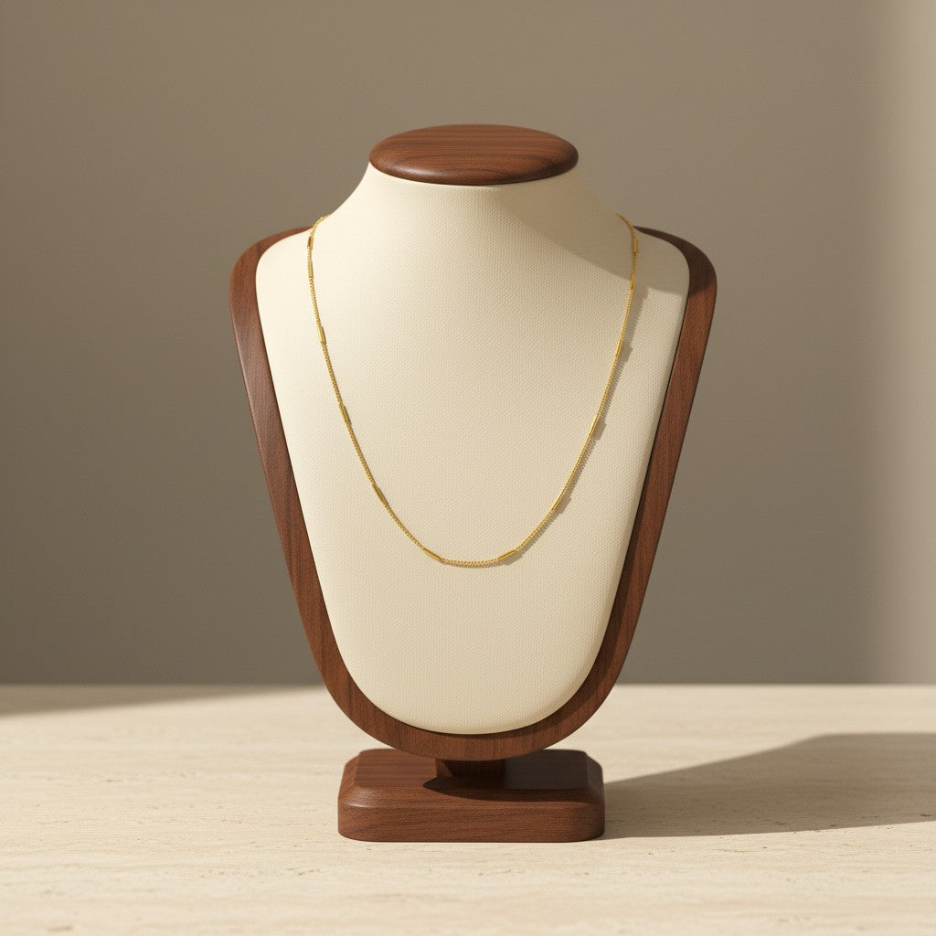 Stainless Steel Cylindrical Bead Necklace 18K Gold Plated Minimalist Clavicle Chain