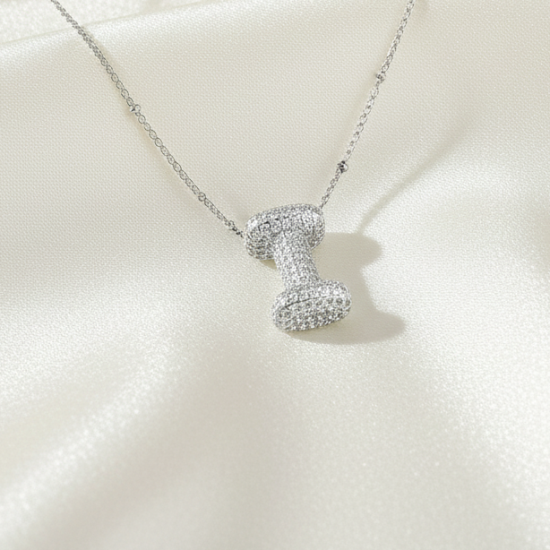 Alphabet Initial Pendant Necklace Silver Tone Micro Pave Zircon Stainless Steel