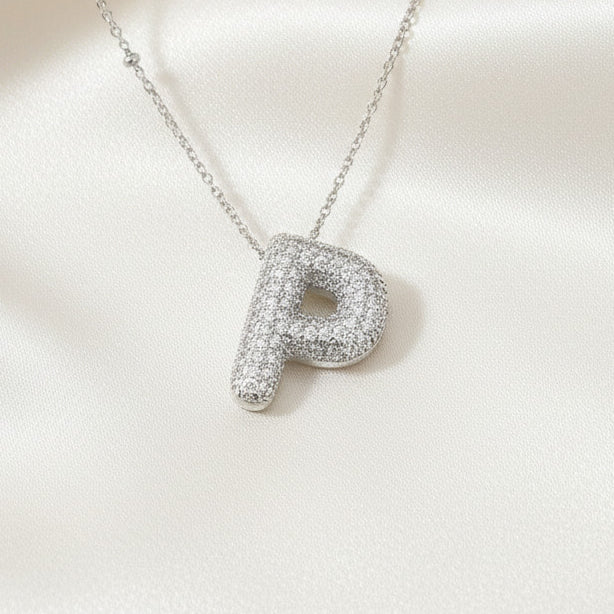 Alphabet Initial Pendant Necklace Silver Tone Micro Pave Zircon Stainless Steel