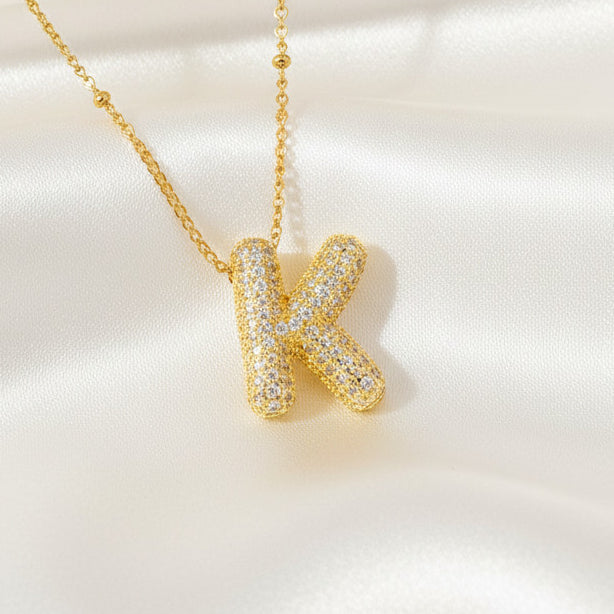 Alphabet Initial Pendant Necklace Micro Pave Zircon Stainless Steel 18K Gold Plated