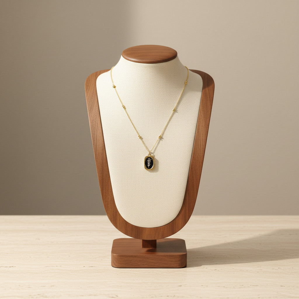 December Poinsettia Birth Flower Pendant Necklace Titanium Steel 18K Gold Plated Double Layered