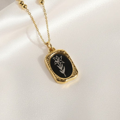 December Poinsettia Birth Flower Pendant Necklace Titanium Steel 18K Gold Plated Double Layered