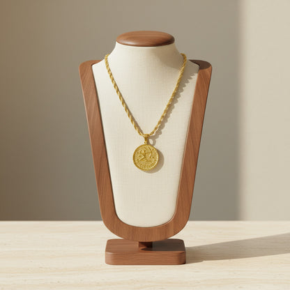 Zodiac Coin Pendant Necklace 18K Gold Plated Stainless Steel Rope Chain Constellation