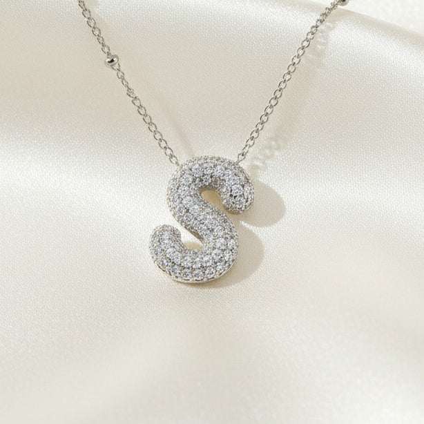 Alphabet Initial Pendant Necklace Silver Tone Micro Pave Zircon Stainless Steel