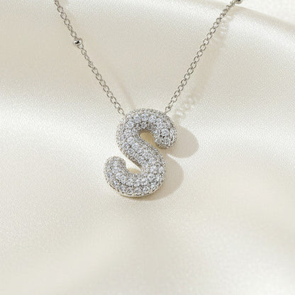 Alphabet Initial Pendant Necklace Silver Tone Micro Pave Zircon Stainless Steel