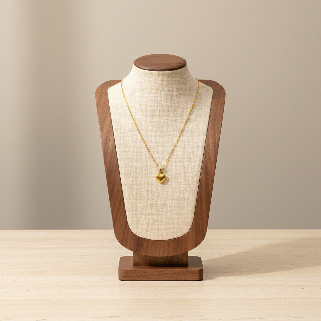 Smooth Mini Hollow Heart Pendant Necklace Gold Tone Stainless Steel Minimalist