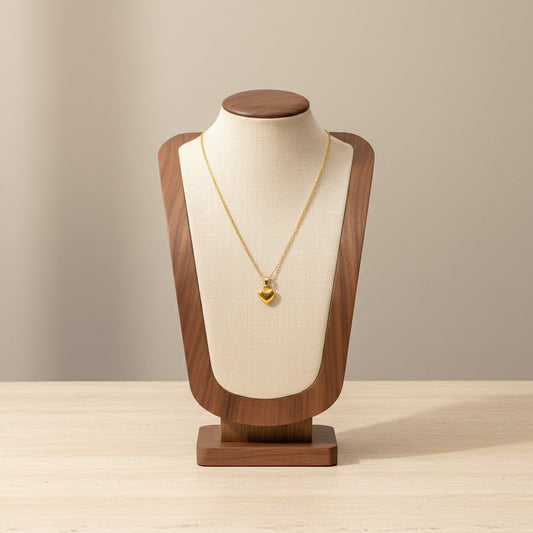 Smooth Mini Hollow Heart Pendant Necklace Gold Tone Stainless Steel Minimalist