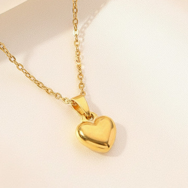 Smooth Mini Hollow Heart Pendant Necklace Gold Tone Stainless Steel Minimalist