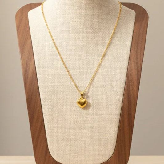 Smooth Mini Hollow Heart Pendant Necklace Gold Tone Stainless Steel Minimalist