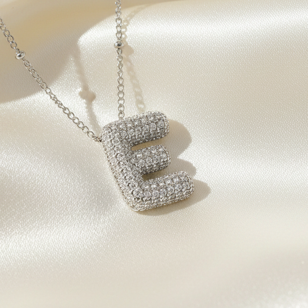Alphabet Initial Pendant Necklace Silver Tone Micro Pave Zircon Stainless Steel