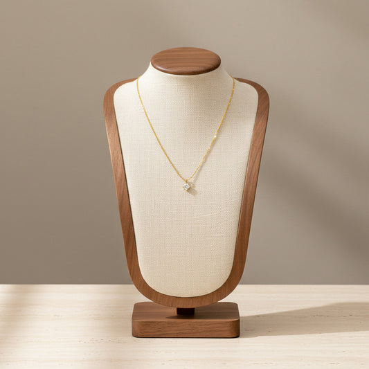 Diamond Cut Solitaire Pendant Necklace Titanium Steel 18K Gold Plated Cubic Zirconia