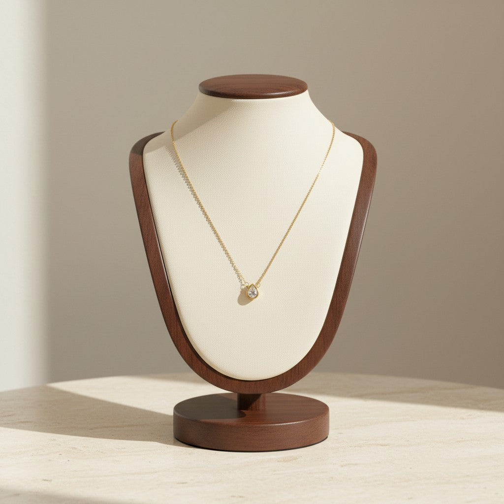 Zircon Teardrop Pendant Necklace 14K Gold Plated Copper Geometric Minimalist