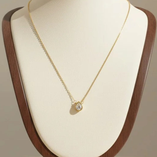 Zircon Teardrop Pendant Necklace 14K Gold Plated Copper Geometric Minimalist