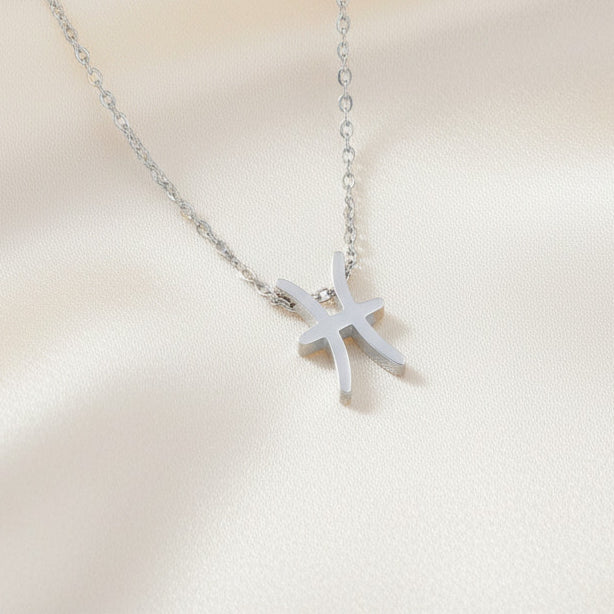 Zodiac Sign Pendant Necklace Silver Tone 304 Stainless Steel Dainty Clavicle Chain