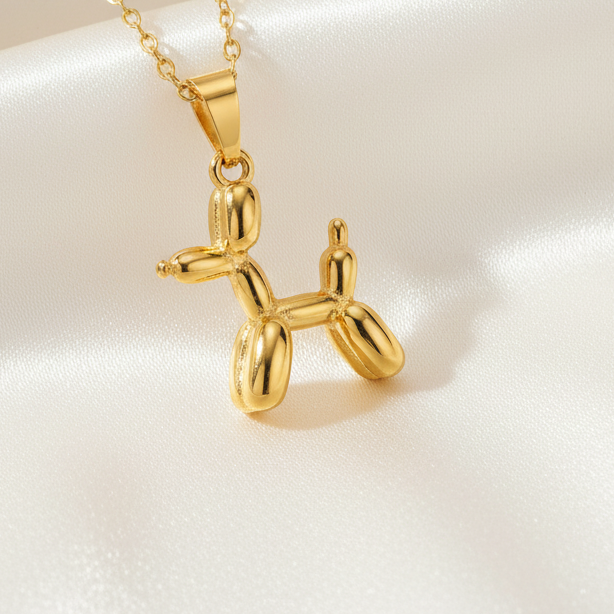 Balloon Dog Pendant Necklace Titanium Steel 18K Gold Plated Minimalist (Style B)
