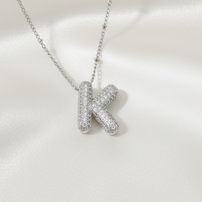 Alphabet Initial Pendant Necklace Silver Tone Micro Pave Zircon Stainless Steel