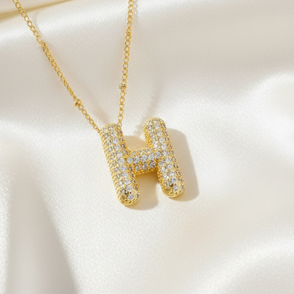 Alphabet Initial Pendant Necklace Micro Pave Zircon Stainless Steel 18K Gold Plated