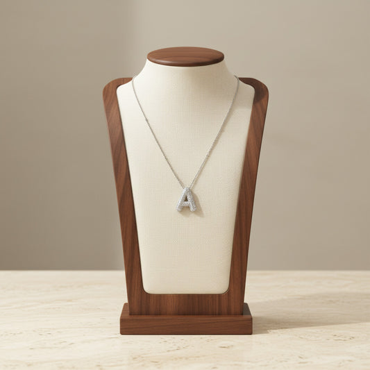 Alphabet Initial Pendant Necklace Silver Tone Micro Pave Zircon Stainless Steel