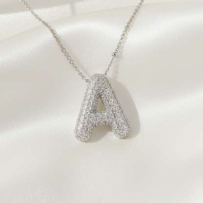 Alphabet Initial Pendant Necklace Silver Tone Micro Pave Zircon Stainless Steel